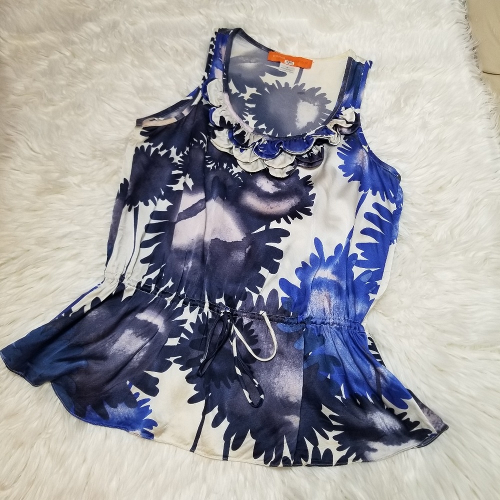 Cynthia Steffe Silk Ruffle Floral Blouse